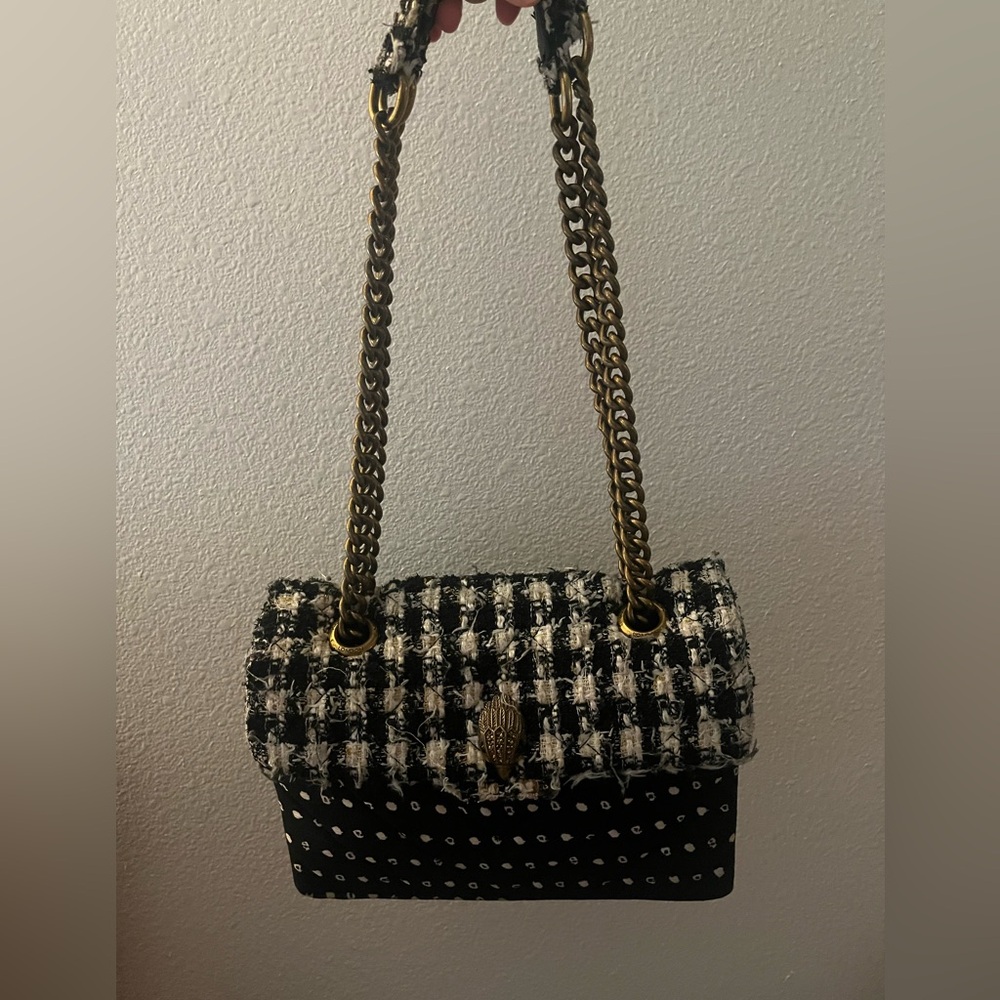 Kurt Geiger Black and White Tweed Shoulder Bag with Chain Strap